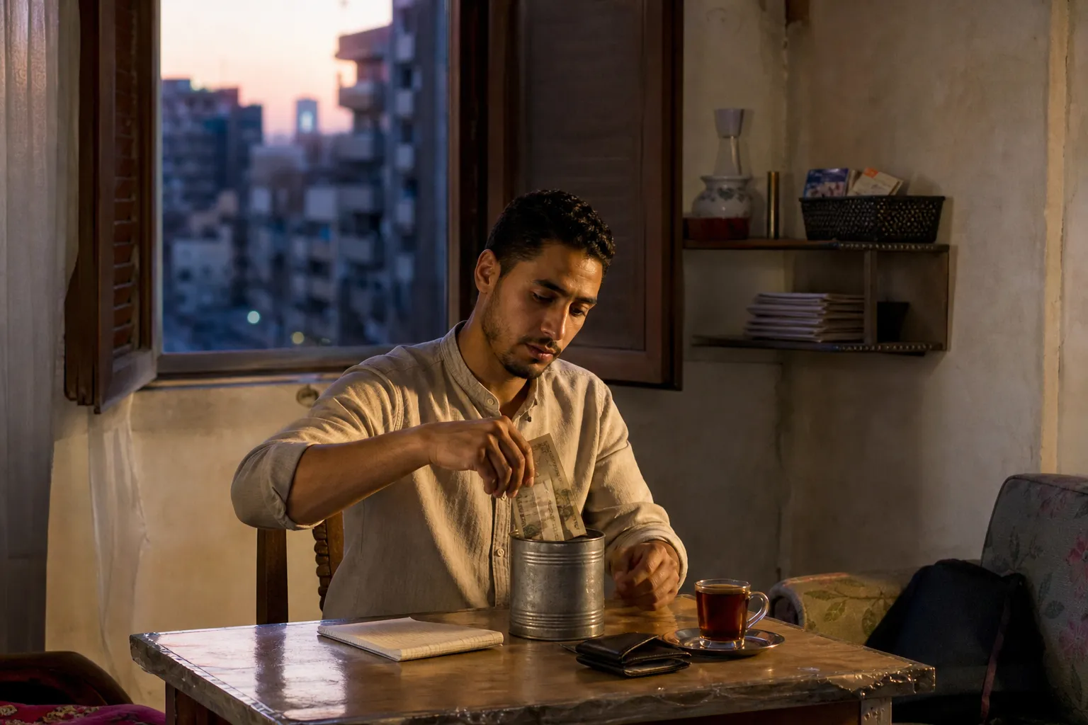 شباب يدخرون مبلغاً صغيراً في حصالة أو حساب ادخار