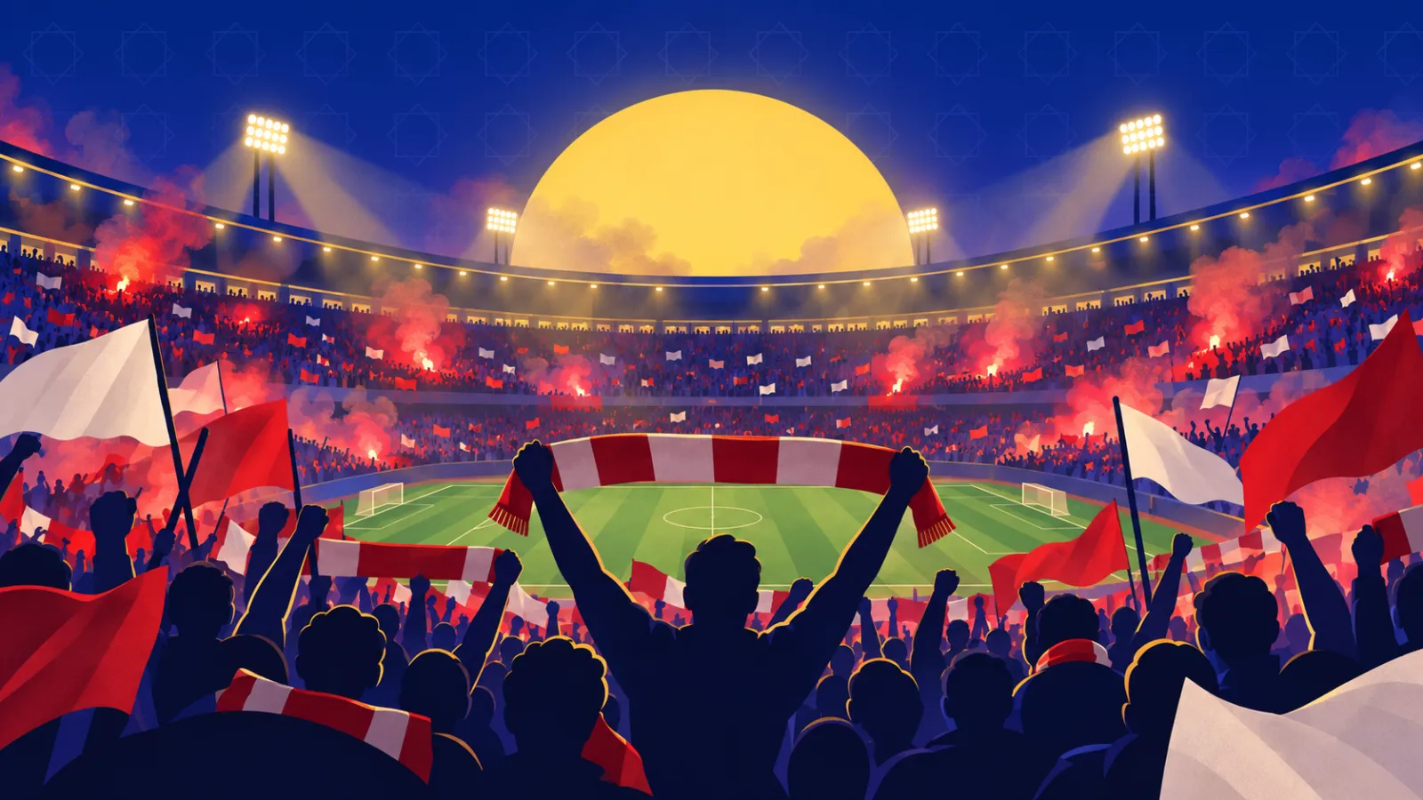 جماهير الألتراس في مدرجات استاد مصري بالأعلام والشماريخ
