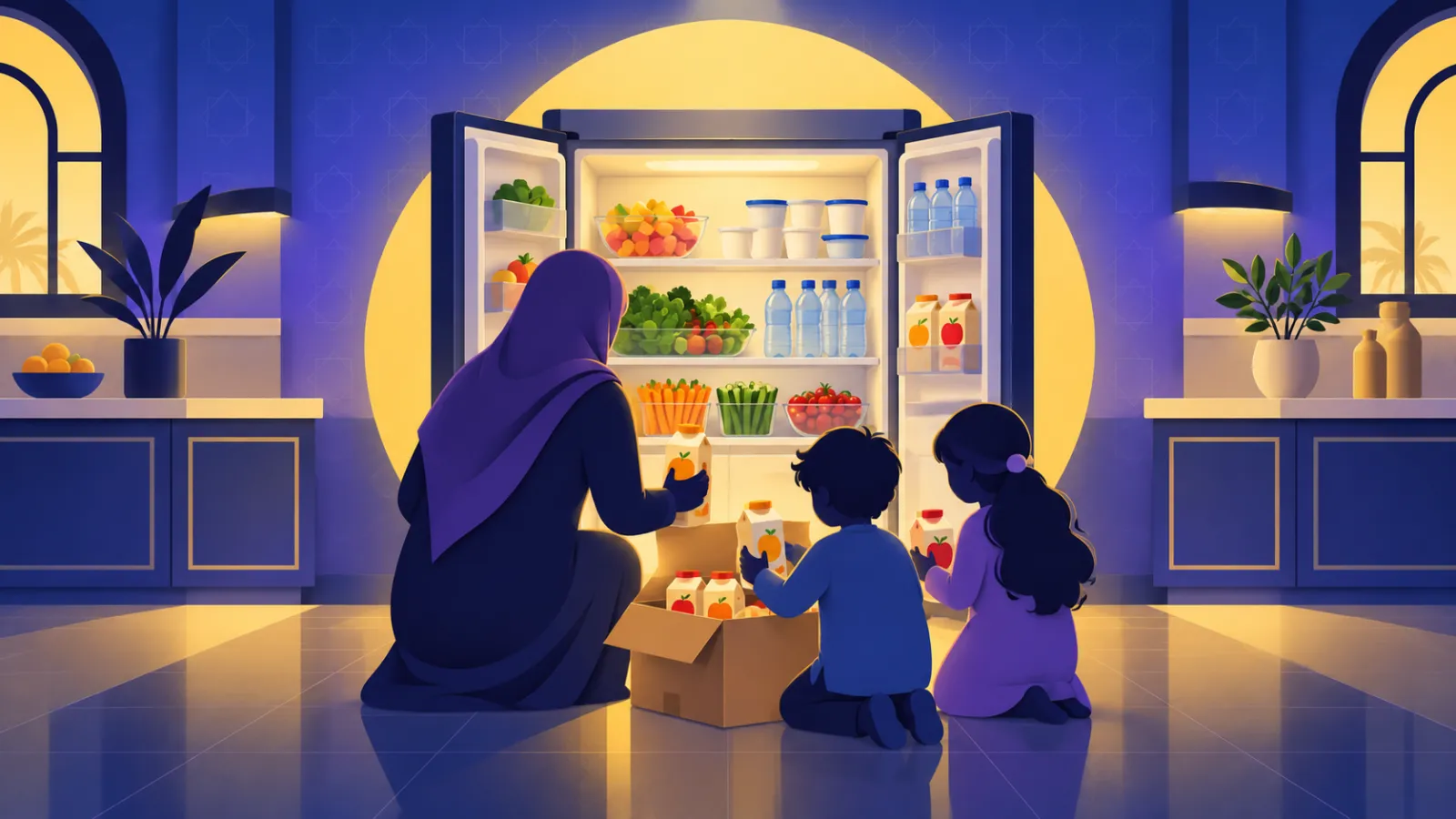 أسرة عربية تعيد ترتيب الثلاجة بأطعمة صحية لمواجهة سمنة الأطفال
