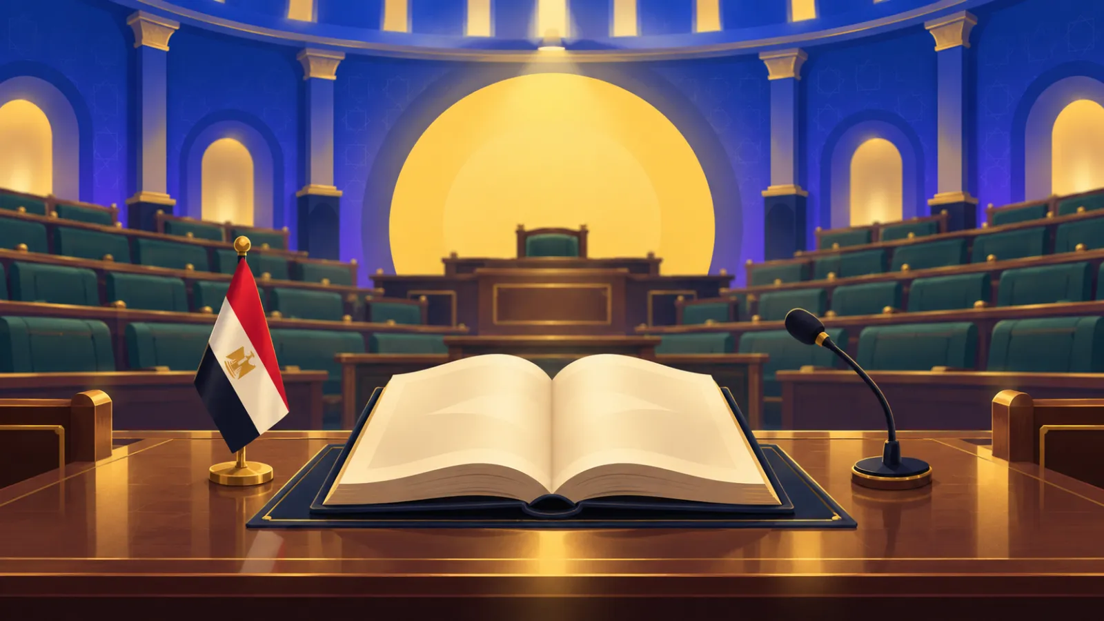 نسخة من الدستور المصري على مكتب داخل مجلس النواب تشير إلى المادة 152