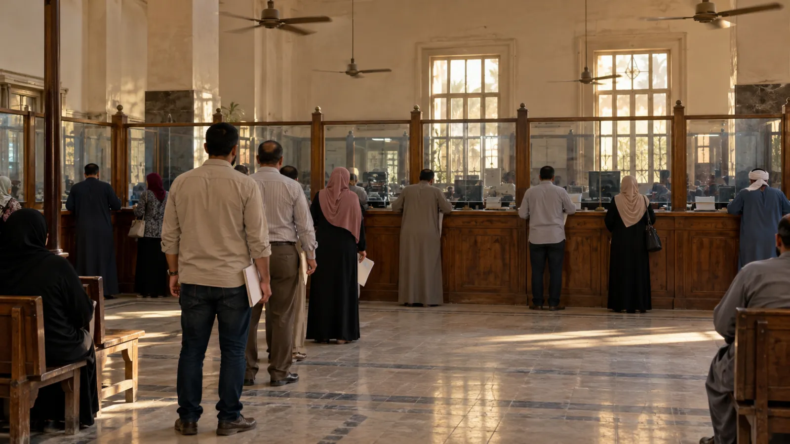 مواطنون ينتظرون أمام شباك حي لتقديم طلبات التصالح قبل انتهاء المهلة