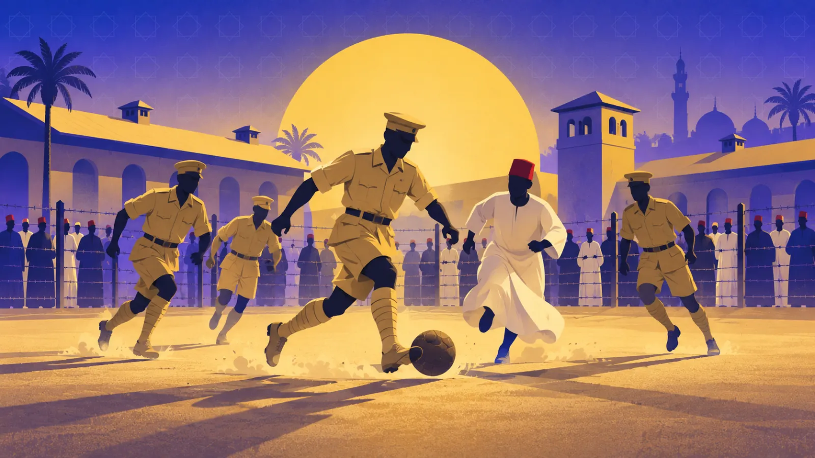 جنود بريطانيون يلعبون كرة القدم في معسكر العباسية والمصريون يتفرجون