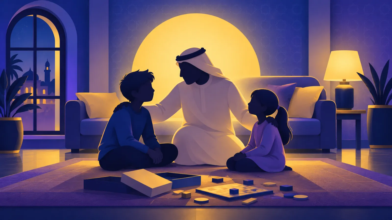 أب يهدئ طفليه بعد شجار ويتعامل بعدل مع الغيرة بين الإخوة