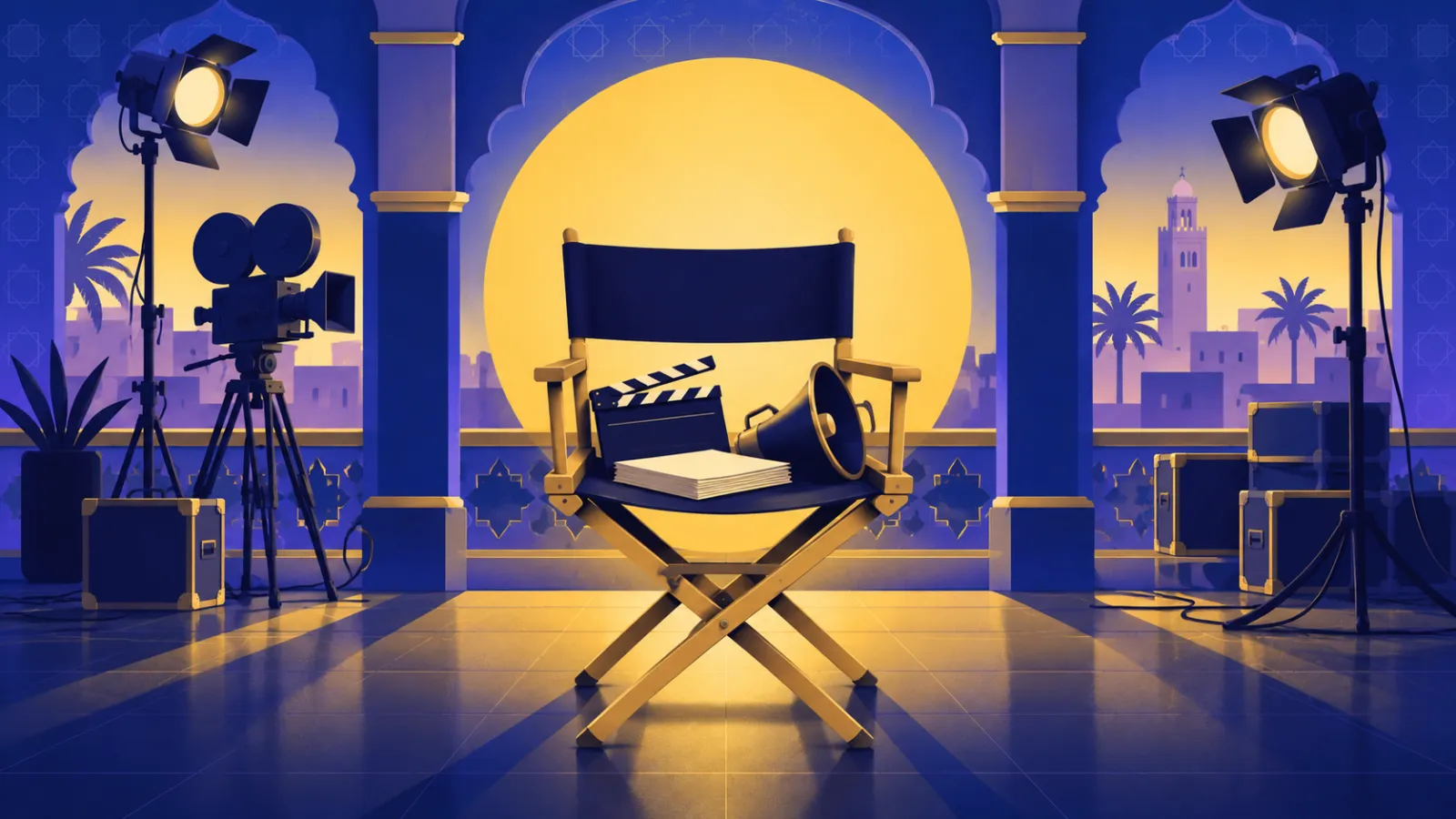 كرسي المخرج المغربي عبد الله المصباحي في موقع تصوير سينمائي من الثمانينيات