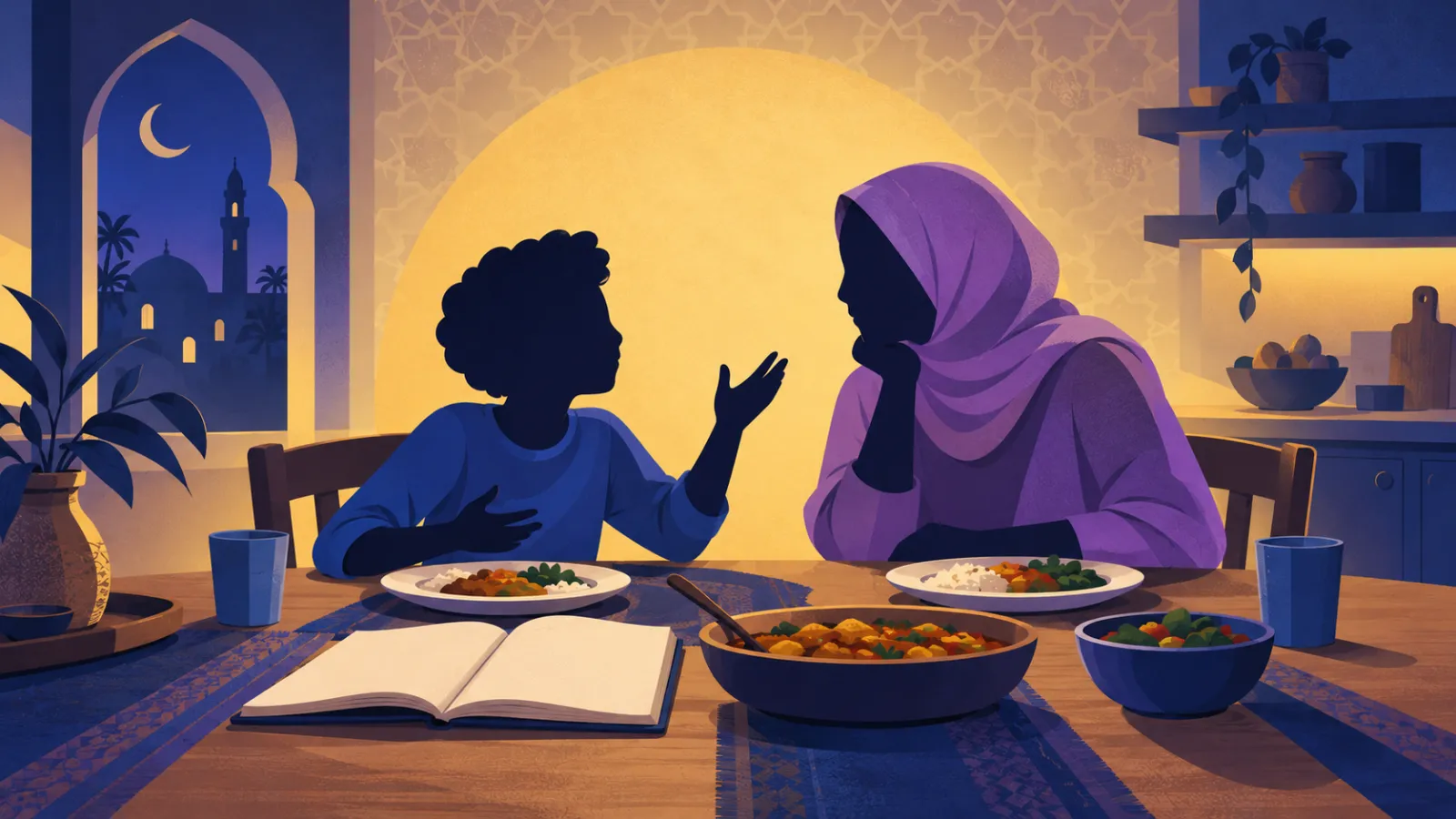 أم تتحدث مع ابنها الصغير على مائدة العشاء، بداية مبكرة للحوار مع ابنها عن المخدرات