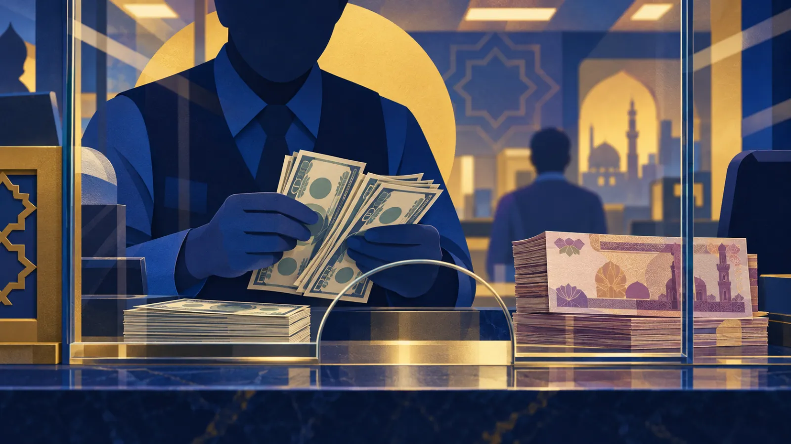 أوراق دولار أمريكي وجنيه مصري في مكتب صرافة بالقاهرة مع تجاوز الدولار 56 جنيهاً