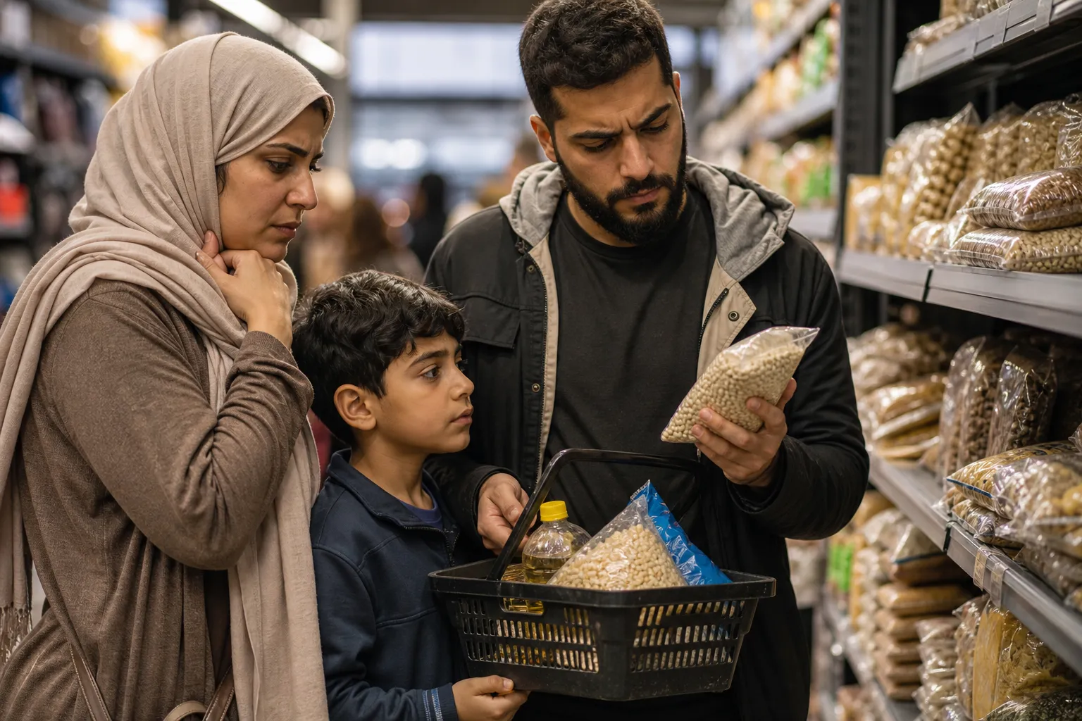 تضخم الأسعار في الدول العربية يضغط على ميزانية أسرة عربية في متجر