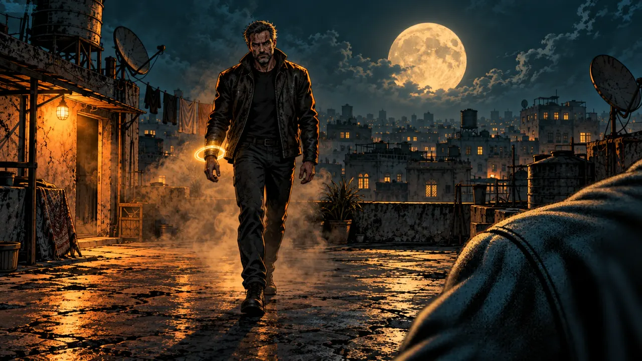 والراجل أبو جاكيت جلد ماشي ناحية سليم بالراحة.